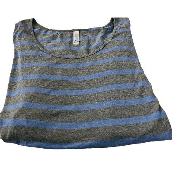 LULAROE LONG SLEEVE PULL-OVER TOP, WOMENS, L, GREY & BLUE HORIZONTAL STRIPES - Picture 4 of 9